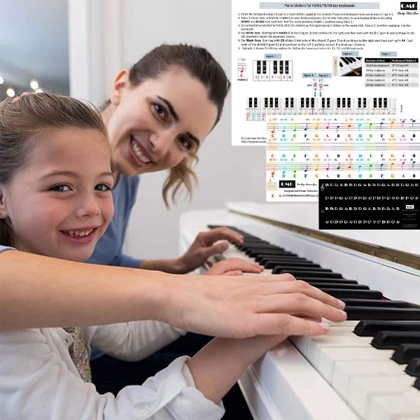 QMG Piano Stickers for Keys,Colorful Piano Keyboard Stickers for 49/61/ 76/88 Key Keyboard White and Black Keys, Removable, Kids Learning Piano, No Residue Leaves - Image 2