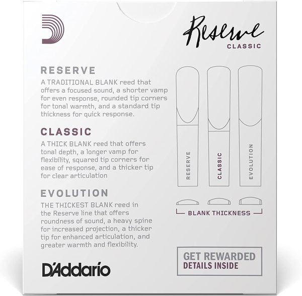 D'Addario Reserve Classic Bb Clarinet Reeds, Strength 2.0, 10-pack