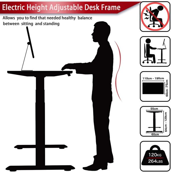 Electric Stand Up Desk Frame/Anti-Collision/Dual Motor 3 Tiers Legs Height Adjustable Standing Desk Base Home Office DIY Ergonomic Workstation/No Desktop (Black)