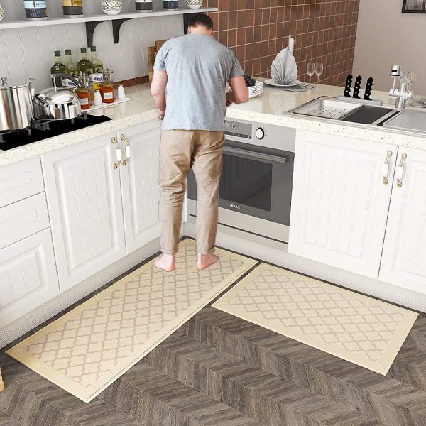 Kitchen Rug,Anti Slip Kitchen Sink Absorbent Rugs and Mats, Non Slip Standing Mat,Non Skid Kitchen Floor Mat Washable (2PCS - (44x80cm+44x120cm), Beige) - Image 5