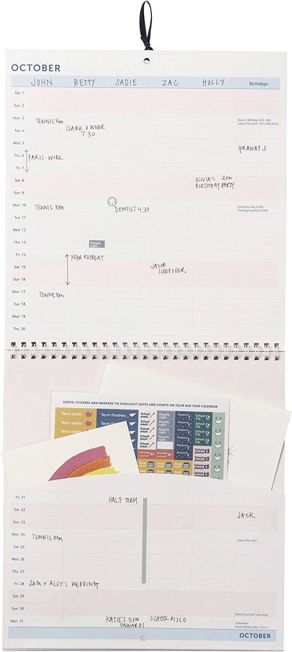 Mid Year Family Calendar August 2022 - August 2023 - Spot. Month-to-View Academic Home Planner with 6 Columns. Monthly Storage Pockets & Stickers, 4063AMZ - Image 6