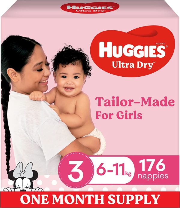 Huggies Ultra Dry Nappies Girl Size 3 (6-11kg) 1 Month Supply 176 Count - Image 4