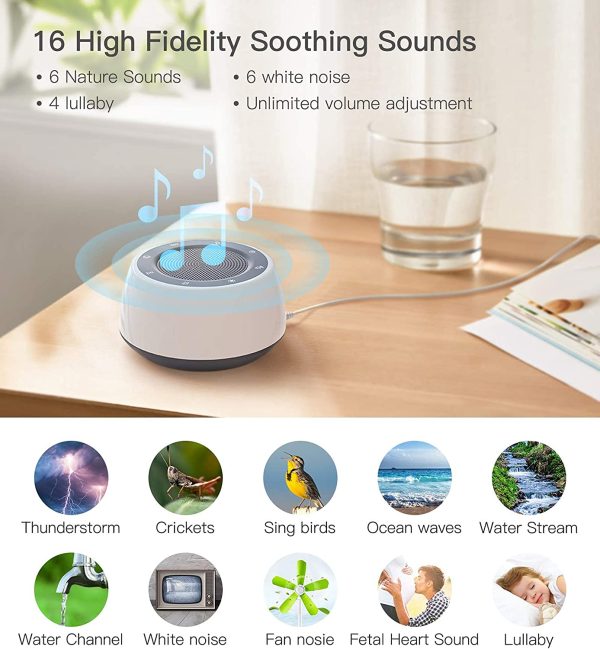 Epzia White Noise Machine for Sleeping Baby Adults Kids, Sound Machine with Night Light, 16 Soothing Sounds for Sleeping, Plug in, Noise Maker for Bedroom Home - Image 2