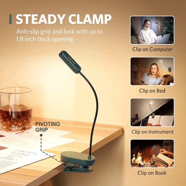 Mini Clip-on Book Light for Reading in Bed, Rechargeable Reading Light Amber Mode to Block Blue Light, 16 LEDs & Up to 80 Hours, 3 Eye-Care Modes & 5 Brightness, Perfect for Bookworm & Kid - Image 2