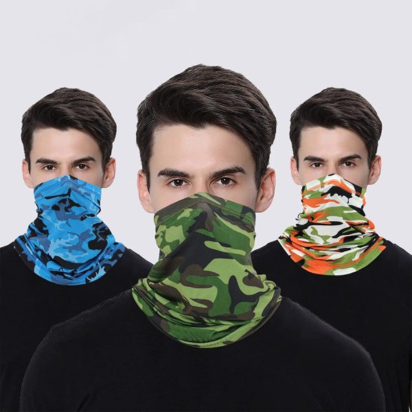 Set of 2 Blue Camouflage Neck Gaiters Lightweight Warmer Balaclava Windproof Face Masks for Outdoor Sports, Multi-function as Stretchable Headband Elastic Fabric Fishing Camo Bandana or Scarf, Ideal for Running, Cycling, Hiking, Skiing, Snowboarding, Motorcycling, Paintball - Image 5