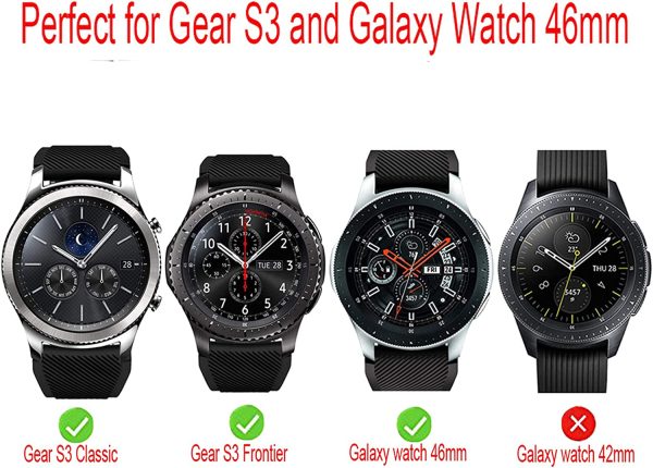 Sport Band for Samsung Galaxy Watch 3 45mm / Samsung Gear S3 Frontier Classic Band, MH MOIHSING 22mm Soft Silicone Metal Buckle Replacement Wristband Sport Strap for Galaxy Watch 46mm, Black & White - Image 4