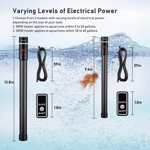 INKBIRDPLUS Titanium Aquarium Heater 300W, for 50-60 gallons Fish Tank, Submersible Fish Tank Heater With Smart IC Chip Waterproof LCD Screen 68?H-94?H(20??C-34??C) Adjustable Heating Temperature For Freshwater or Saltwater Tanks