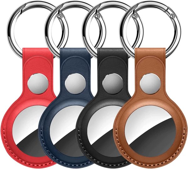 Protective Case for Airtags with Keychain, WIKDJ Genuine Leather Bluetooth Tracker Cover Bluetooth Finder Case for Airtags Safety Anti-Lost (4Pack) - Image 8