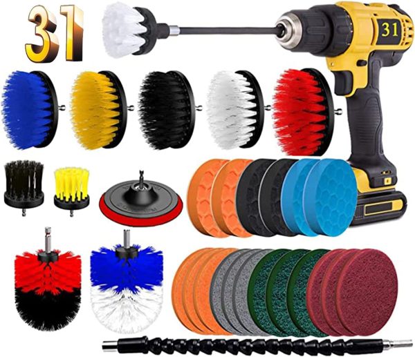 BRITOR Drill Brush Scrub Pads 31 Piece Power Scrubber Cleaning Kit, Scrub Pads & Sponge, Power Scrubber Brush with Extend Long Attachment-All Purpose Clean for Grout, Tiles, Sinks, Bathroom, Kitchen - Image 2