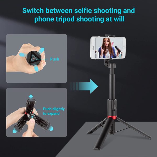 simorr ST20 Portable Selfie Stick Tripod with Bluetooth Remote Extendable Travel Lightweight Tripod Stand for Selfie, Live Streaming, Video Conference, Makeup, Tik Tok Compatible with All Phones - 3375 - Image 3