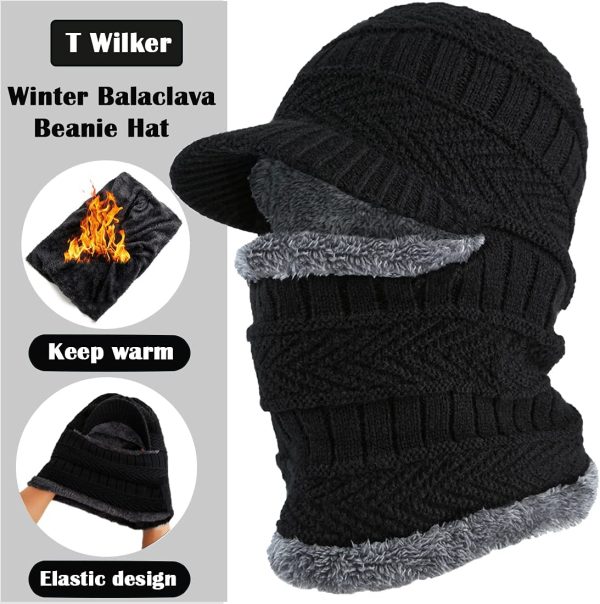 T WILKER 2Pcs Winter Knit Beanie Balaclava Hat Anti-Slip Touch Screen Mittens Set Thermal Ski Mask Cap Unisex for Womens Mens - Image 2