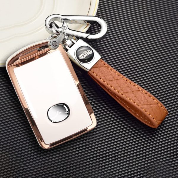 Car Key fob Cover fit for Mazda 3 CX-30 CX-5 CX-9 Mazda 3 Sedan 2019 2020 Smart Key case Keyring TPU Silicone Key Shell Key Holder Keychain Protective Accessories Beige - Image 5