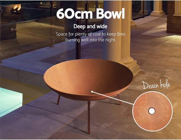 Outdoor Fire Pit-Grillz 60cm Fire Pit Bowl Portable Camping Backyard Garden - Image 3