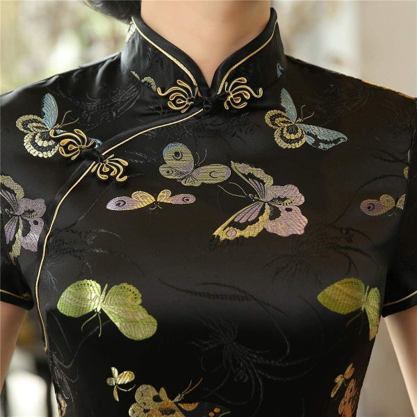 Shanghai Story Chinese Dress Long Cheongsam Satin Butterfly Qipao for Woman - Image 6