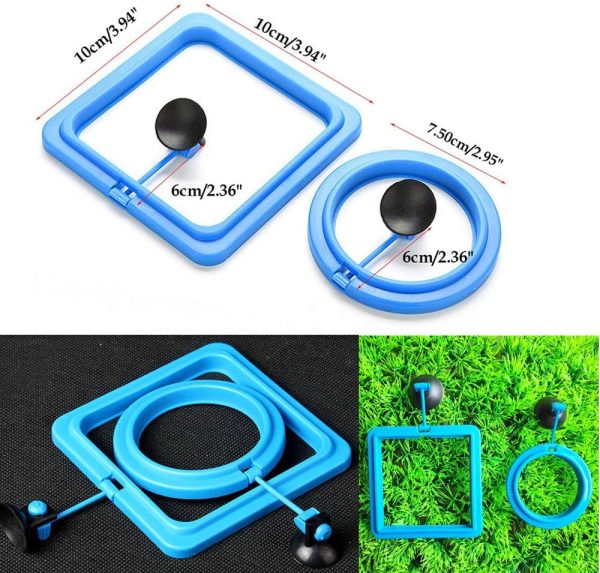 FLOURITHING 2 Pcs Fish Feeding Ring, Fish Safe Floating Food Feeder Circle Blue, with Suction Cup Easy to Install Aquarium, Square and Round Shape Fish Tank Towels - for Guppy, Betta, Goldfish, Etc. - Image 5