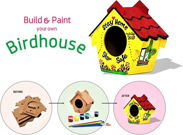 DIY Bird House Painting Kit with Ready to Use 6 Colours Acrylic Paints and 5 Brushes Build and Decorate Bird House or Nest Activity Craft Hobbies - Image 7