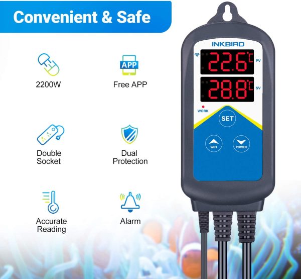 Inkbird WiFi Temperature Controller 306A 2400W Aquarium Dual Relays Dual Waterpoof Probes Thermometer for Fish Tank MarineSaltwater Terrarium - Image 5