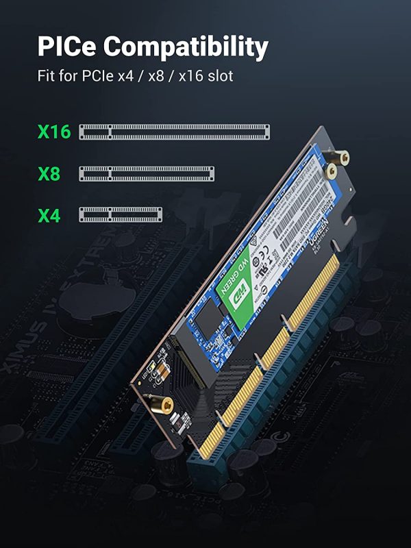 NVMe PCIe Adapter, M.2 SSD to PCIe 4.0 X16/X8/X4 Card with Heat Sink, M.2 PCIe Adapter for M-Key and M&B-Key NVMe SSD 2280/2260/2242/2230 - Image 4