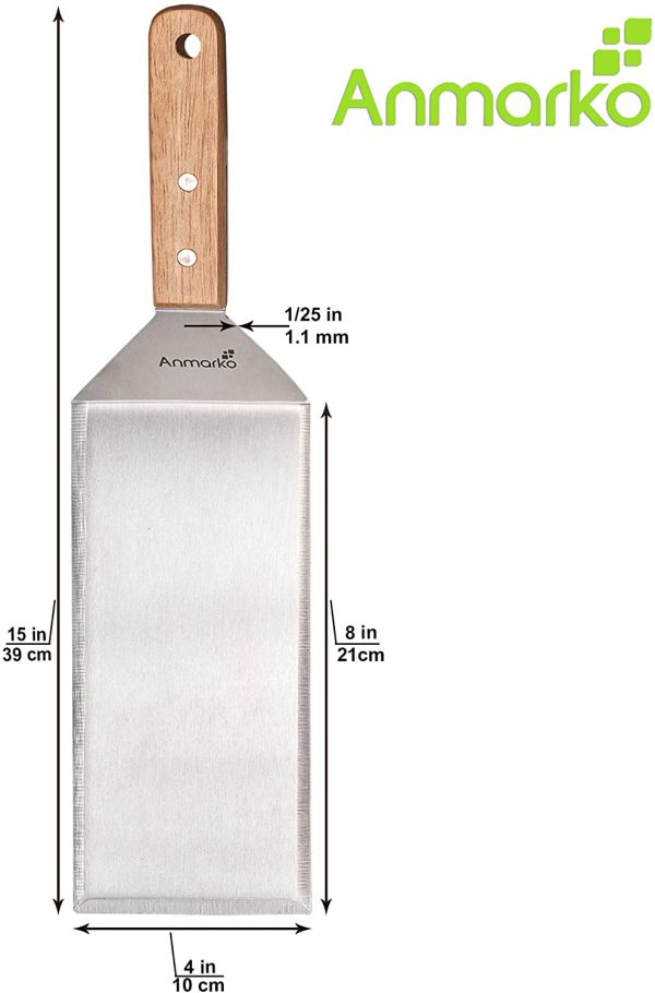 Stainless Steel Metal Griddle Spatula - Hamburger Turner Scraper - Pancake Flipper - Great for BBQ Grill and Flat Top Griddle - Commercial Grade