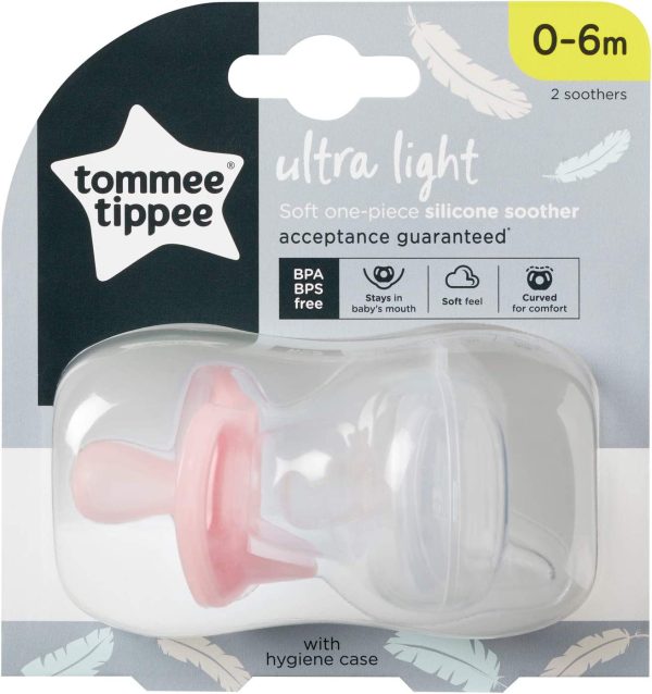 Tommee Tippee Ultra-Light Silicone Soother, Symmetrical Orthodontic Design, BPA-Free, One-Piece Design, 0-6m, Pack of 2 Dummies - Image 2