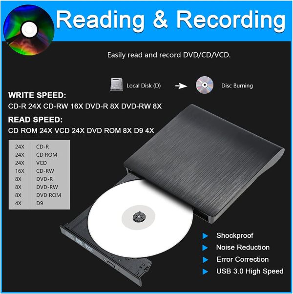 USB 3.0/Type-C Slim External DVD RW CD Writer Drive Burner Reader Player Optical Drives for Laptop PC - Image 4