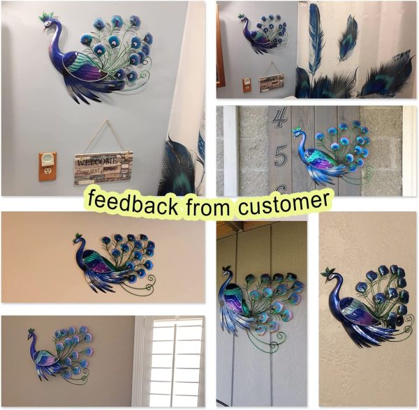 Liffy Metal Peacock Wall Art Outdoor Wall Decor Hanging Glass Decoration for Home, Garden or Front Door - Image 4