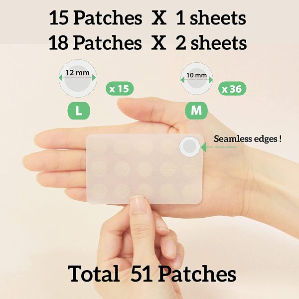 MEAROSA Ultra Thin Spot patch Invisible Pimple Patch 51 dots - Absorbing cover, Hydrocolloid Blemish Beauty Spot Patch, Two Size, All skin type (51 Patches)