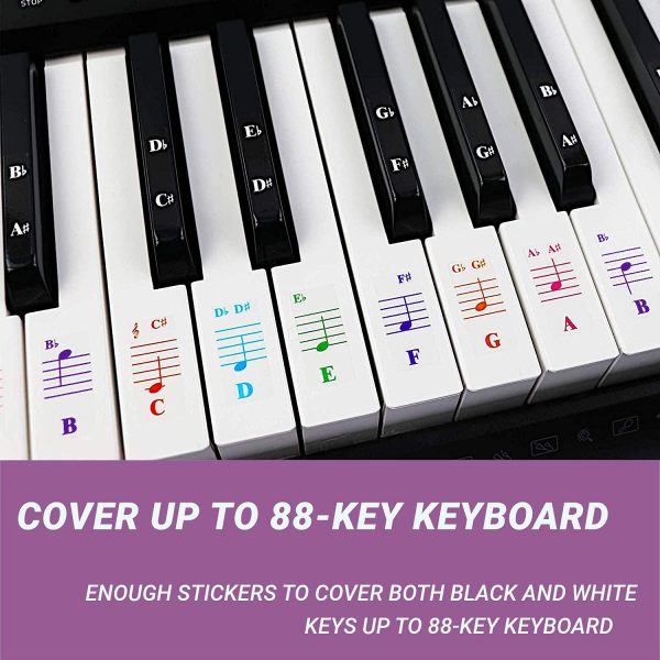 QMG Piano Stickers for Keys,Colorful Piano Keyboard Stickers for 49/61/ 76/88 Key Keyboard White and Black Keys, Removable, Kids Learning Piano, No Residue Leaves - Image 7