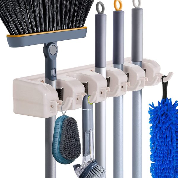 Mop and Broom Holder Wall Mount Broom Organizer Mop Hanger Home Cleaning Supplies Rake Garden Tool Storage Rack Garage Laundry Room Organizations - Image 6