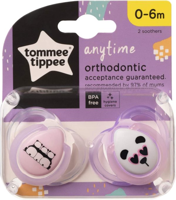 Tommee Tippee Anytime Soothers, Symmetrical Orthodontic Design, BPA-Free Silicone Baglet, 0-6M, Pack of 2 Dummies, Colours and Designs may vary - Image 4