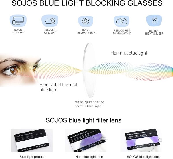 SOJOS Oversized Square Anti Blue Light Blocking Glasses For Women Thick Computer Eyeglasses Double Metal Studs SJ5053 - Image 2