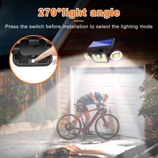 Solar Lights Outdoor, Solar Motion Sensor Flood Light with 3 Adjustable Heads, Waterproof Solar Garden Light Wall Mount Security Light for Porch Garden Patio Yard Garage Pathway - Image 4