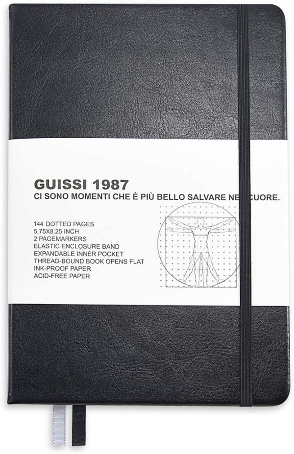 Classic Dotted Grid Bullet Notebook Journal Dot Hard Cover A5 Premium 80gsm Thick Acid-Free Paper with Fine Inner Pocket Faux Leather Office School Supplies 144 Pages Designed in Florence - Image 7