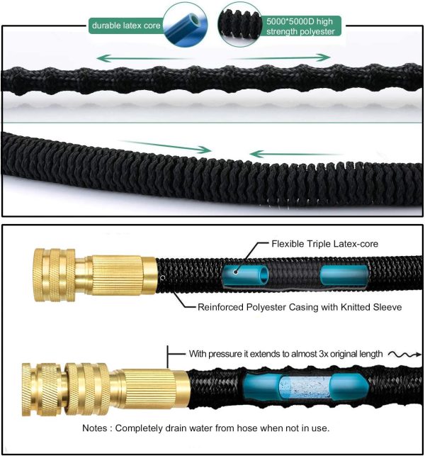 TheFitLife Expandable Garden Hose With Strongest Triple Core Latex & Solid Brass Fittings 8 Pattern Spray Nozzle AU Standard Expending Kink Free Easy Storage Best Flexible Water Hose (25 Feet / 7.5 M) - Image 3