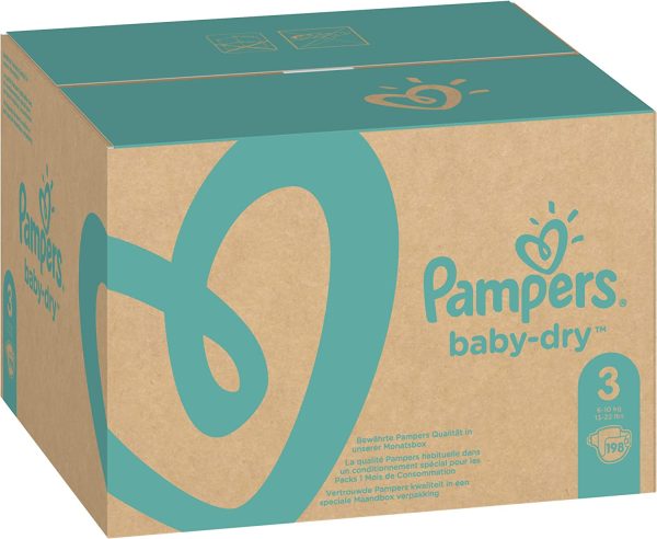 Pampers Baby-Dry Nappies Size 3 Crawler, 198 Nappies, 6-10kg, Monthly Pack - Image 9