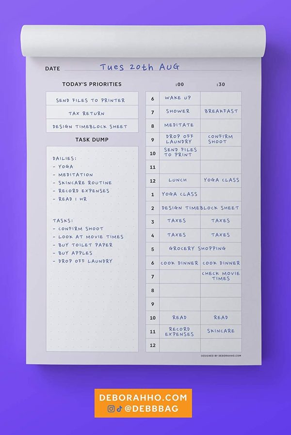 Daily Timeblock Planner A5 - Undated, Productivity, to-Do List, TimeBoxing, Time Management, Notepad, Diary - Image 3