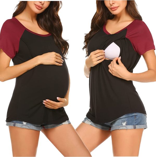 Ekouaer Womens Short Sleeve Maternity & Nursing Tops Raglan Breastfeeding Shirts Soft T-Shirt for Breastfeeding - Image 2