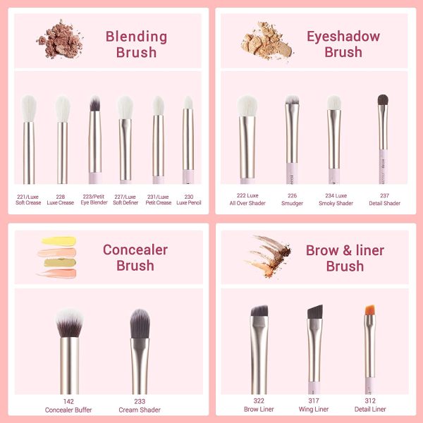 Jessup Professional Natural-Synthetic Eye Makeup Brushes Set 15pcs for Eyeshadow Blending Concealer Eyeliner Eyebrow, Blushing Bride T294 - Image 3