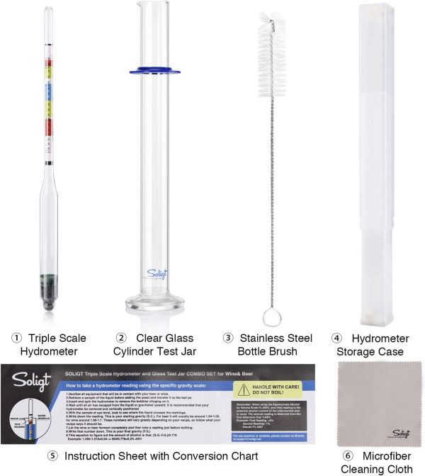 Triple Scale Hydrometer and Glass Jar for Wine, Beer, Mead, Cider & Kombucha-ABV, Brix and Gravity Test Kit - Image 6