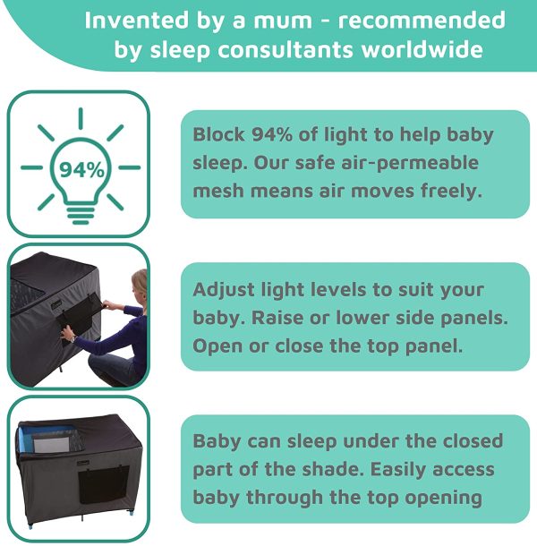 SnoozeShade for Portacots and Travel Cots - Breathable Canopy and Netting Sleep Shade - Image 6