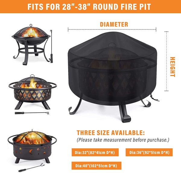 Fire Pit Cover Round Waterproof Fit for 80/90/100cm Outdoor Round Firepit or Fire Bowl 420D Heavy Duty Firepit Cover, Black Patio Fire Bowl Cover - Image 5