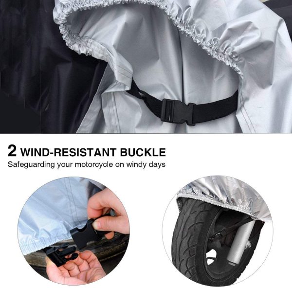 Motorcycle Cover,  All Season Waterproof Snowproof Motorbike Covers with Lock Holes, Fits up to 108"/274cm Motors Bikes Scooters for Honda, Yamaha, Suzuki, Harley, Kawasaki, Black-Silver - Image 5