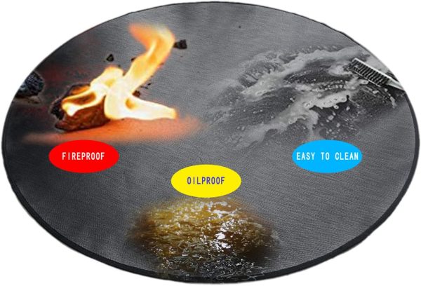 Round Ember Mat for Under Grill Fire Pit, Fire Pits Mat for Deck, Flame Retardant Heat Resistant BBQ Gas Grill Air Fryer Protective Mat for Patio Lawn Ground Outdoor Campsite Firepfoof Pad Black (36") - Image 4