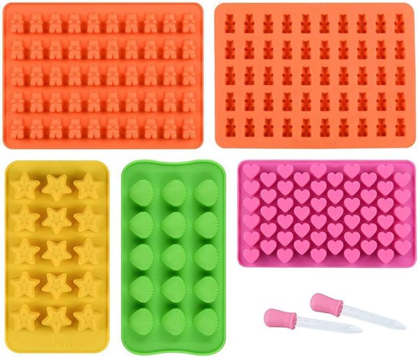 Silicone Gummy Molds Chocolate Molds Candy Mold and Silicone Ice Cube Tray Nonstick Including Hearts, Stars, Shells & Bears Set of 5 Best Food Grade Silicone Gumdrop Molds with 2 Bonus Droppers - Image 6