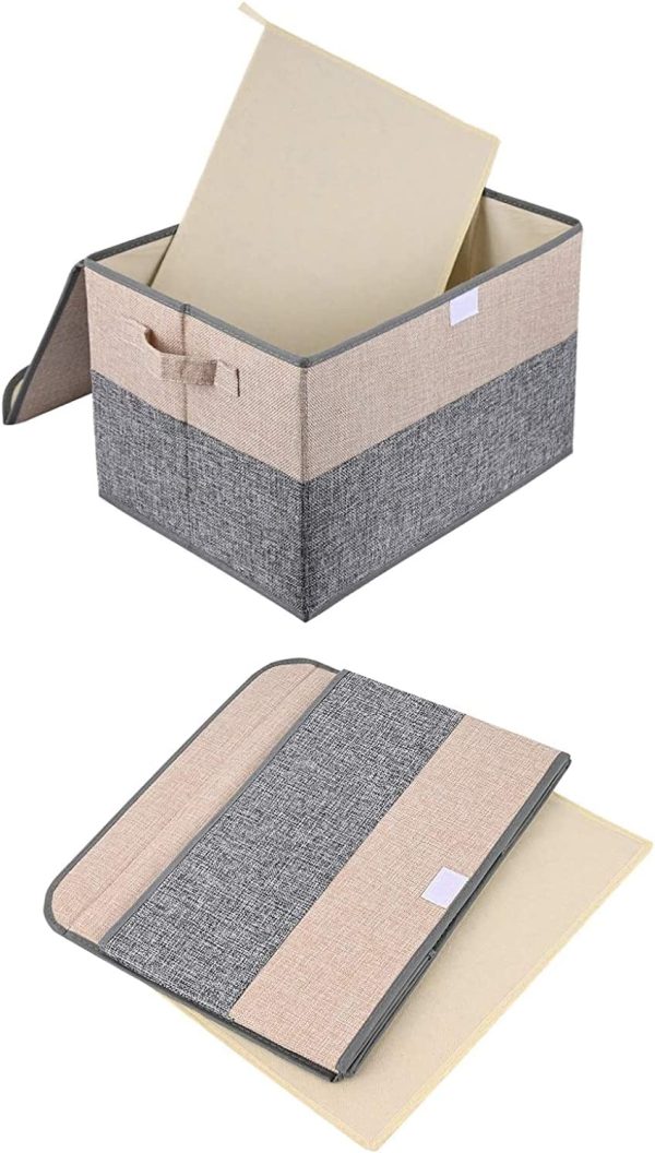 Storage Bins with Lids set of 3 Foldable Storage Boxes with Lids Storage Baskets Storage Containers Organizers with for Toys,Clothes and Books (15.7 x 11 x 9.8 inches, Grey and Beige) (2PCS) - Image 3