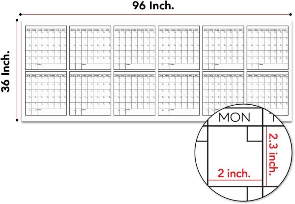 Large Dry Erase Wall Calendar - 36" x 96" - Premium Giant Jumbo Blank 2018-2019 12 Month Reusable Oversized Erasable Undated Calendar Annual Planner for Business, Students & Human Resources Office - Image 4