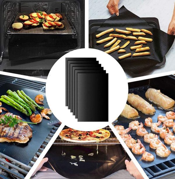 FOCLOVER BBQ Grill mat, 5 BBQ Grill mats + 1 Brushes, Non-Stick Hand Reusable, Suitable for Gas Charcoal Electric Barbecue Grill (Black) (33 x 40 cm) - Image 2