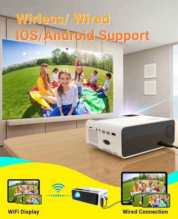 Mini Projector for iPhone,  WiFi Movie Projector with Synchronize Smartphone Screen, 1080P HD Portable Projector Supported 200" Screen, Compatible with Android/iOS/HDMI/USB/SD/VGA??White?? - Image 6