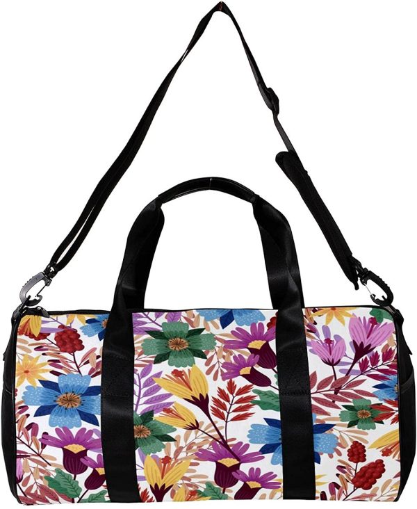 Round Gym Sports Duffel Bag with Detachable Shoulder Strap Colourful Floral Training Handbag Overnight Bag for Women and Men - Image 3