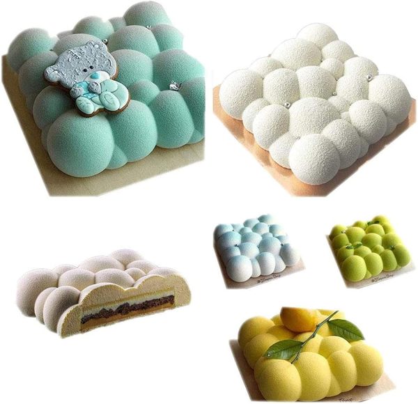 Silicone Mould for Chocolate 3D Bubbles Clouds 6 Cavities Square Baking Molds Cloud Mousse Cake Mold Dessert Cake Tin Moulds for Jelly Candy Truffle Muffin Pudding Ice Cream Bombe - Image 7